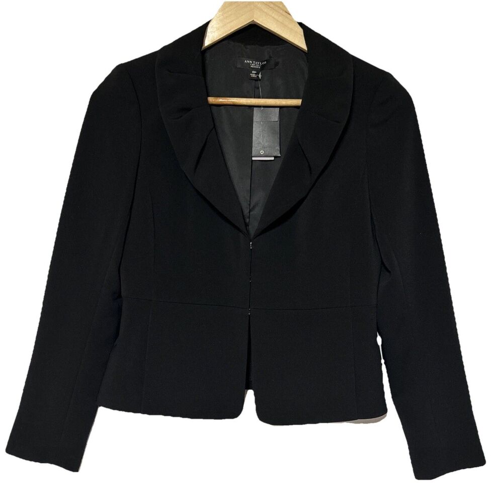 Ann Taylor Petite Womens Business Blazer Jacket Sz. 0 Black Career Suit NWT $218